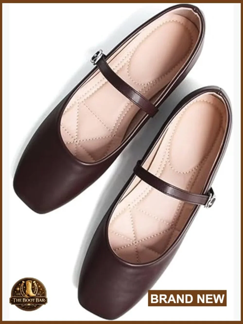 Leather Mary Jane Flats Square Toe Slip On Work Shoes Adjustable Buckle